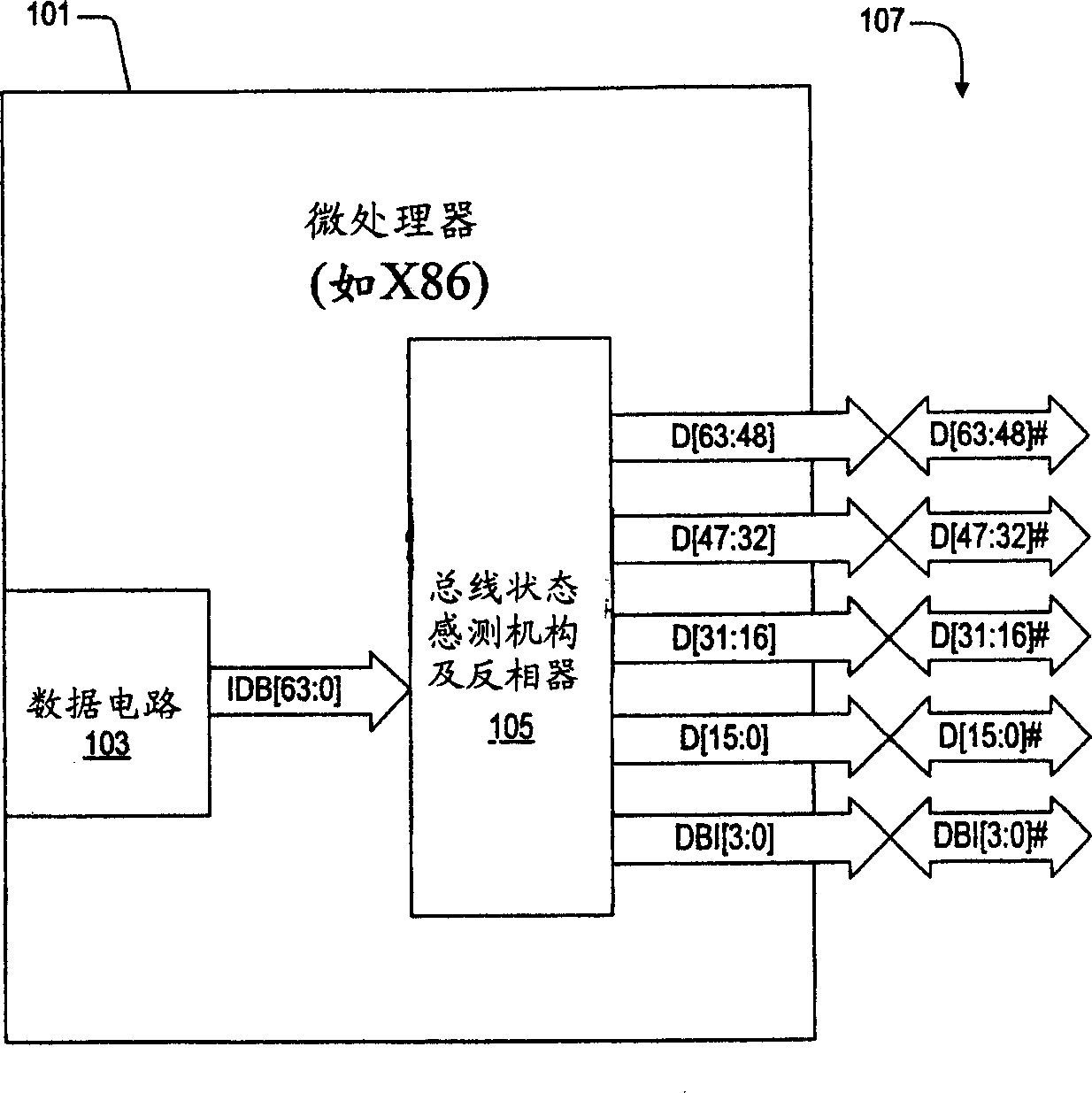 Sense mechanism for microprocessor bus inversion