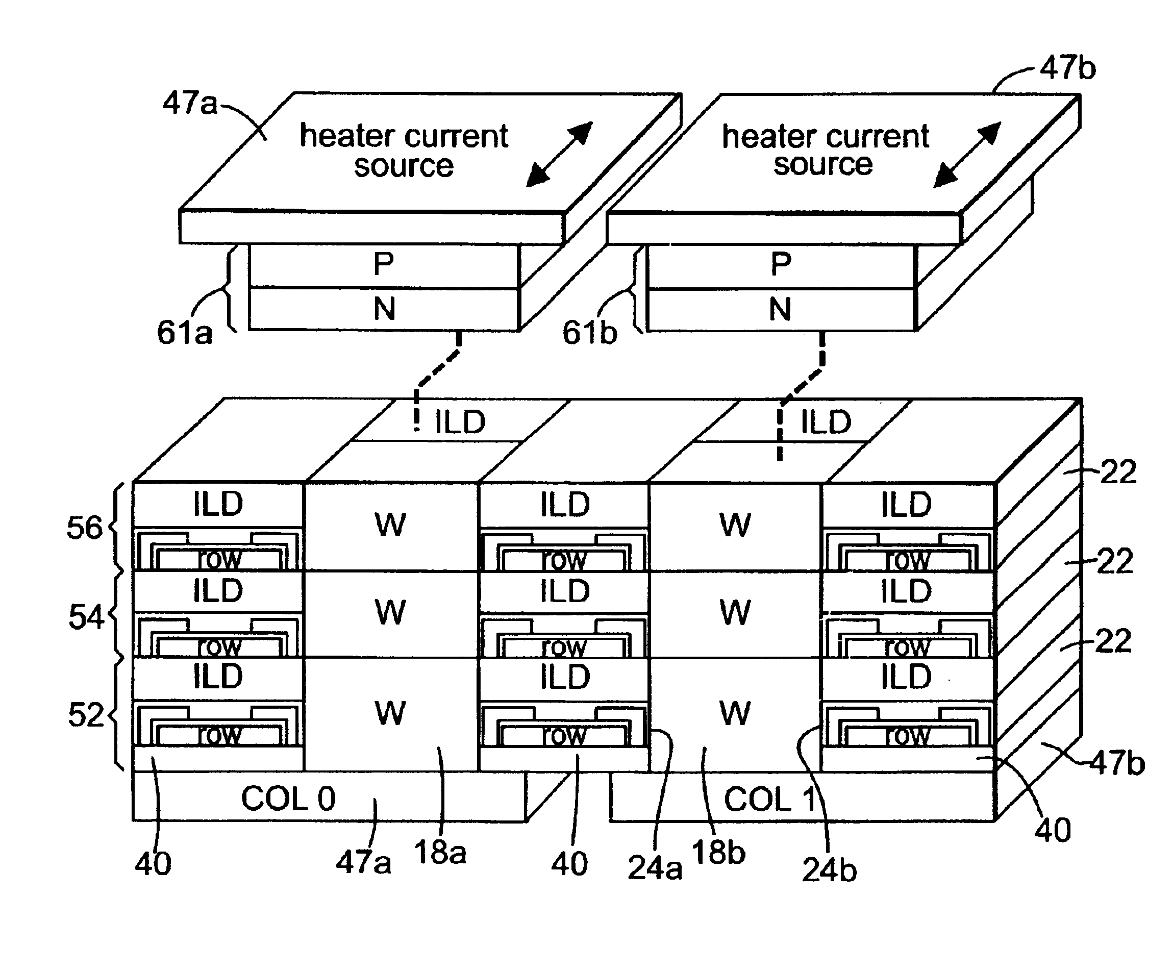 Memory array with continuous current path through multiple lines