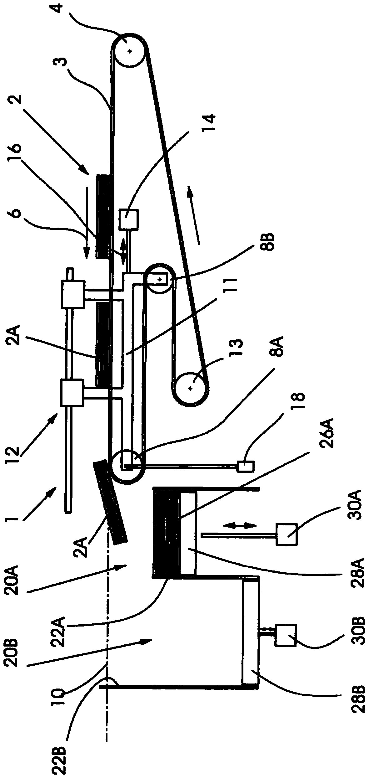 A device that outputs printed products fed in a product stream into two mutually independent stacks