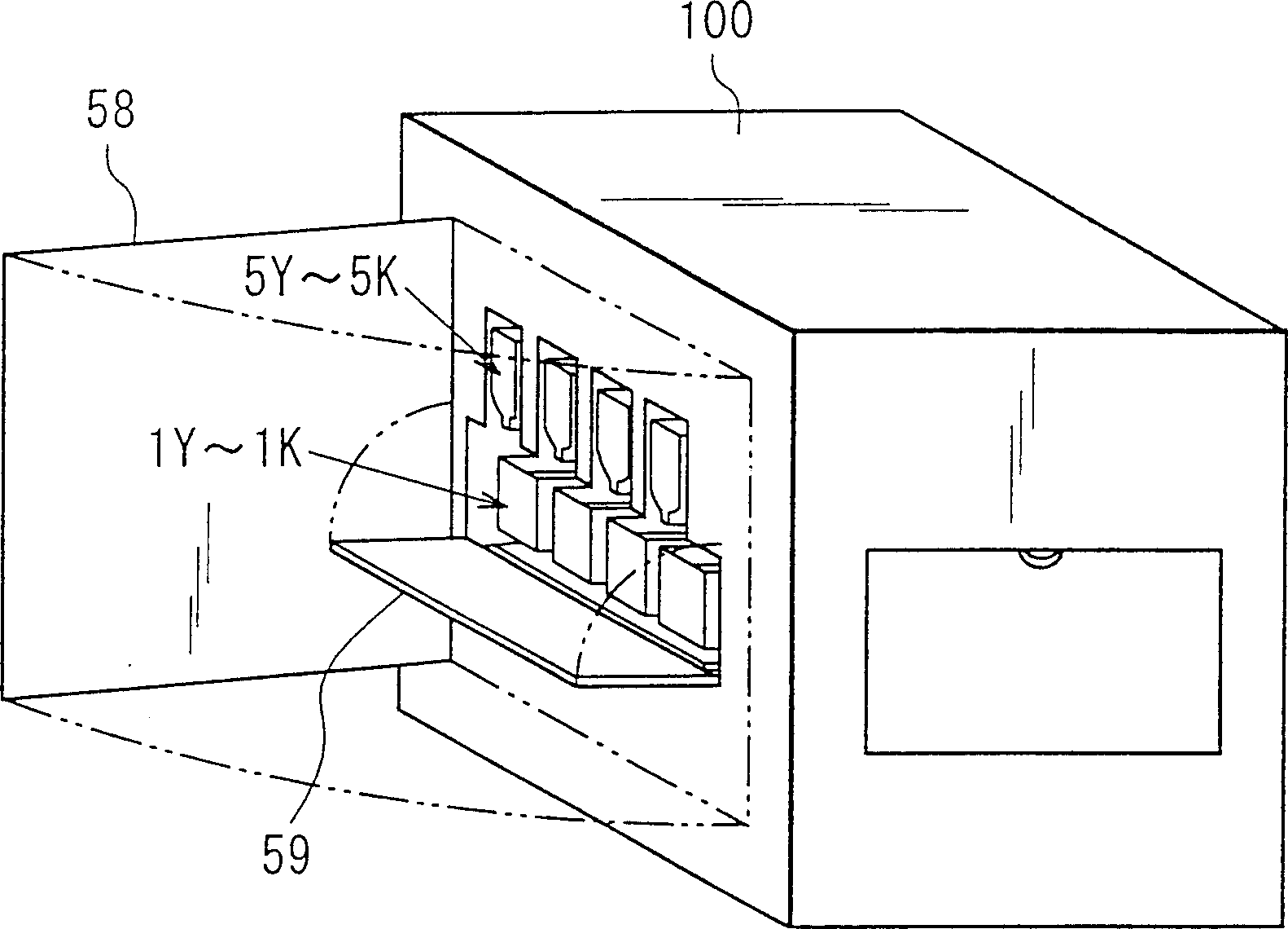 Imaging device and developer supplying box detechably mounted in imaging device