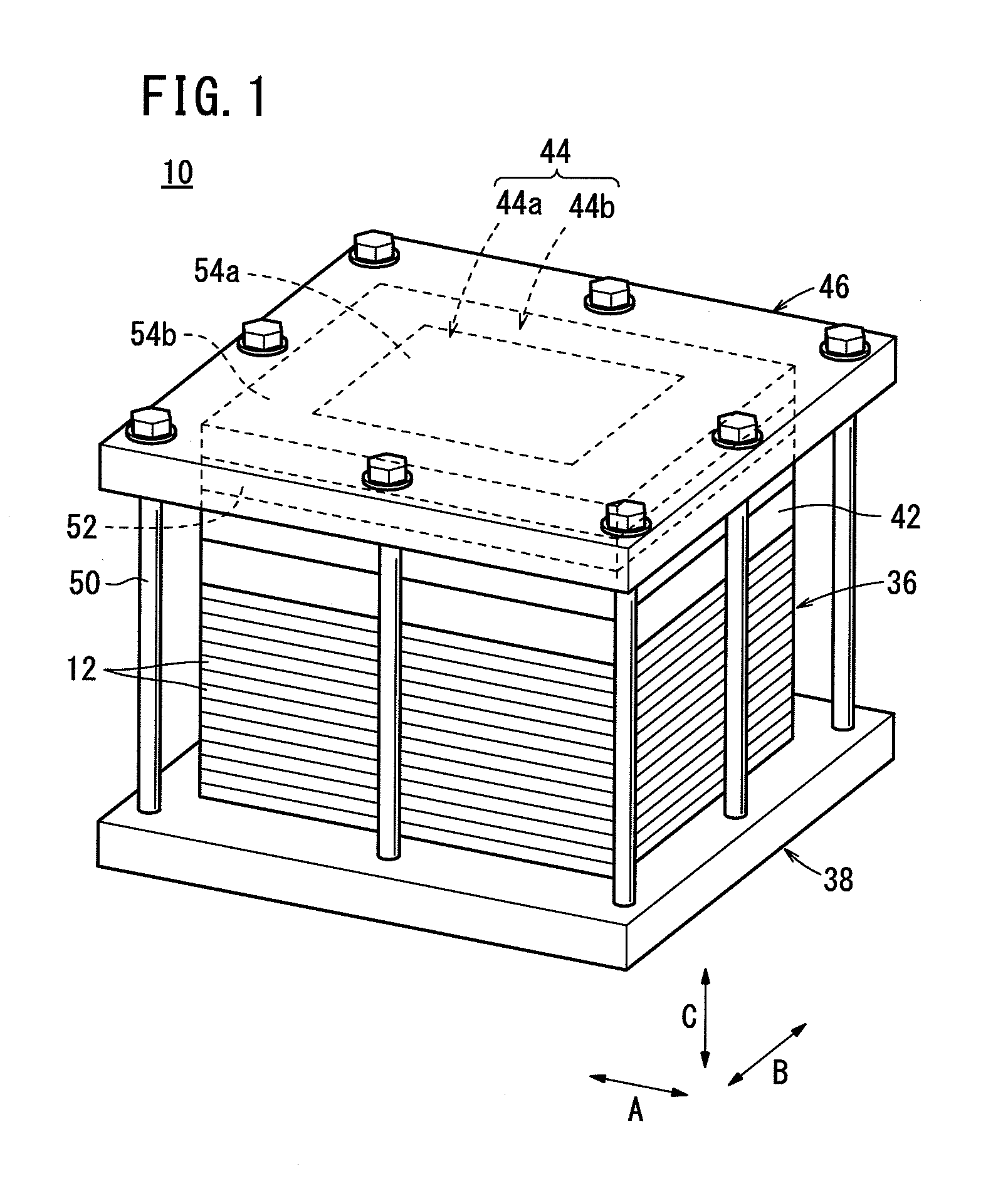 Sofc stack with temperature adapted compression force means