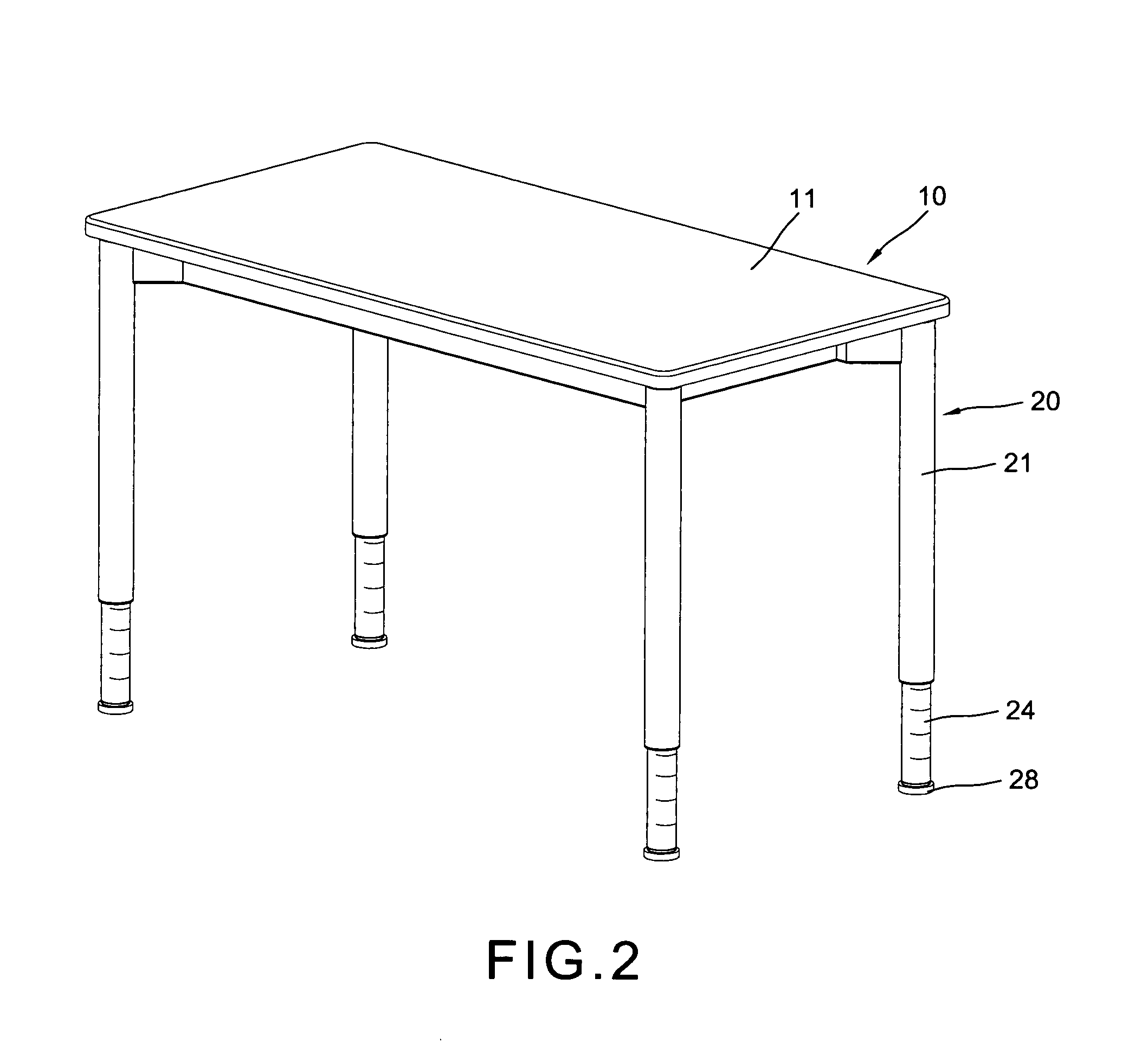 Elevation adjustment device in the legs of table