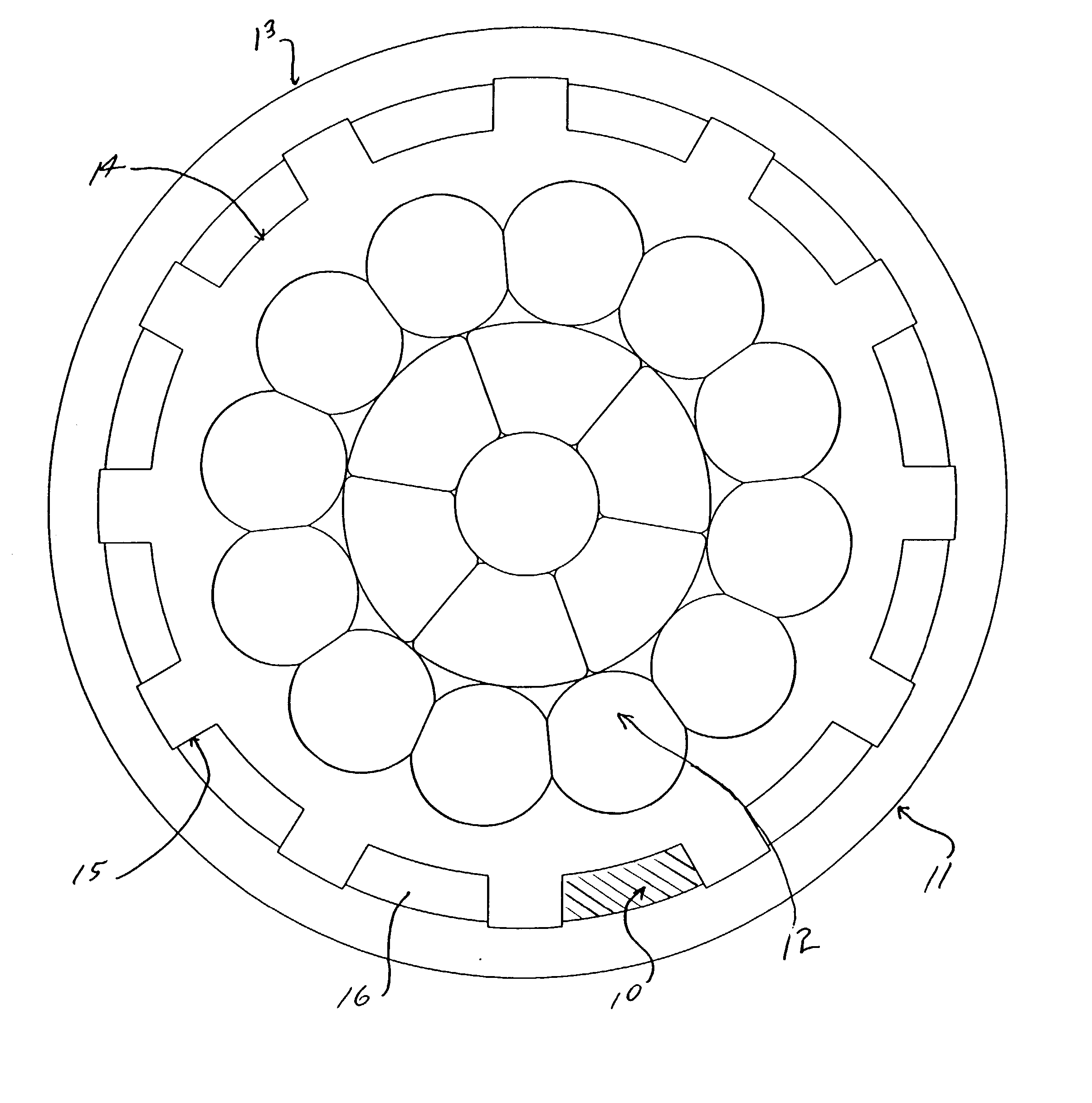 Self-sealing electrical cable having a finned or ribbed structure between protective layers