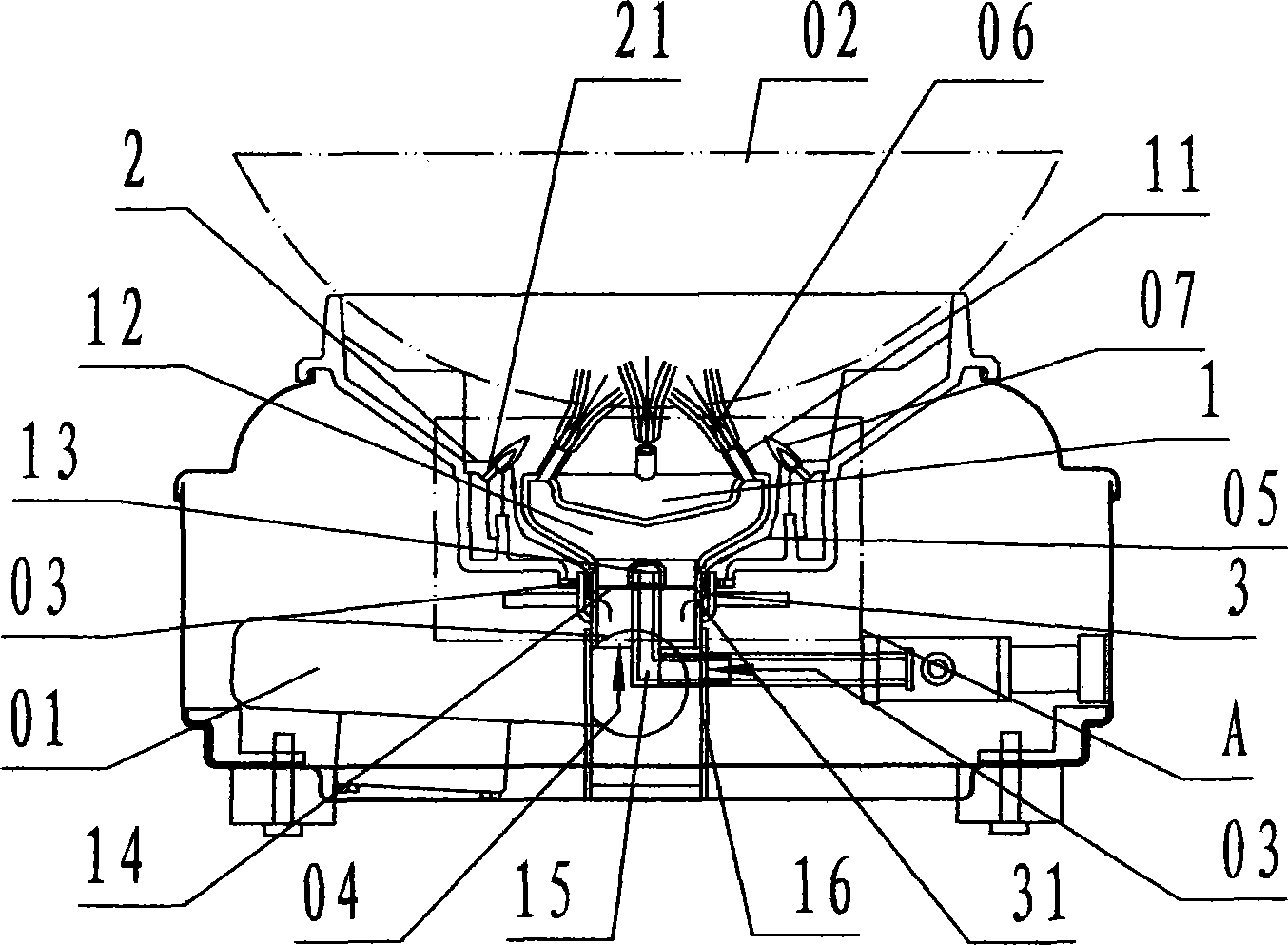 High-efficiency burner of blast type gas cooking appliance