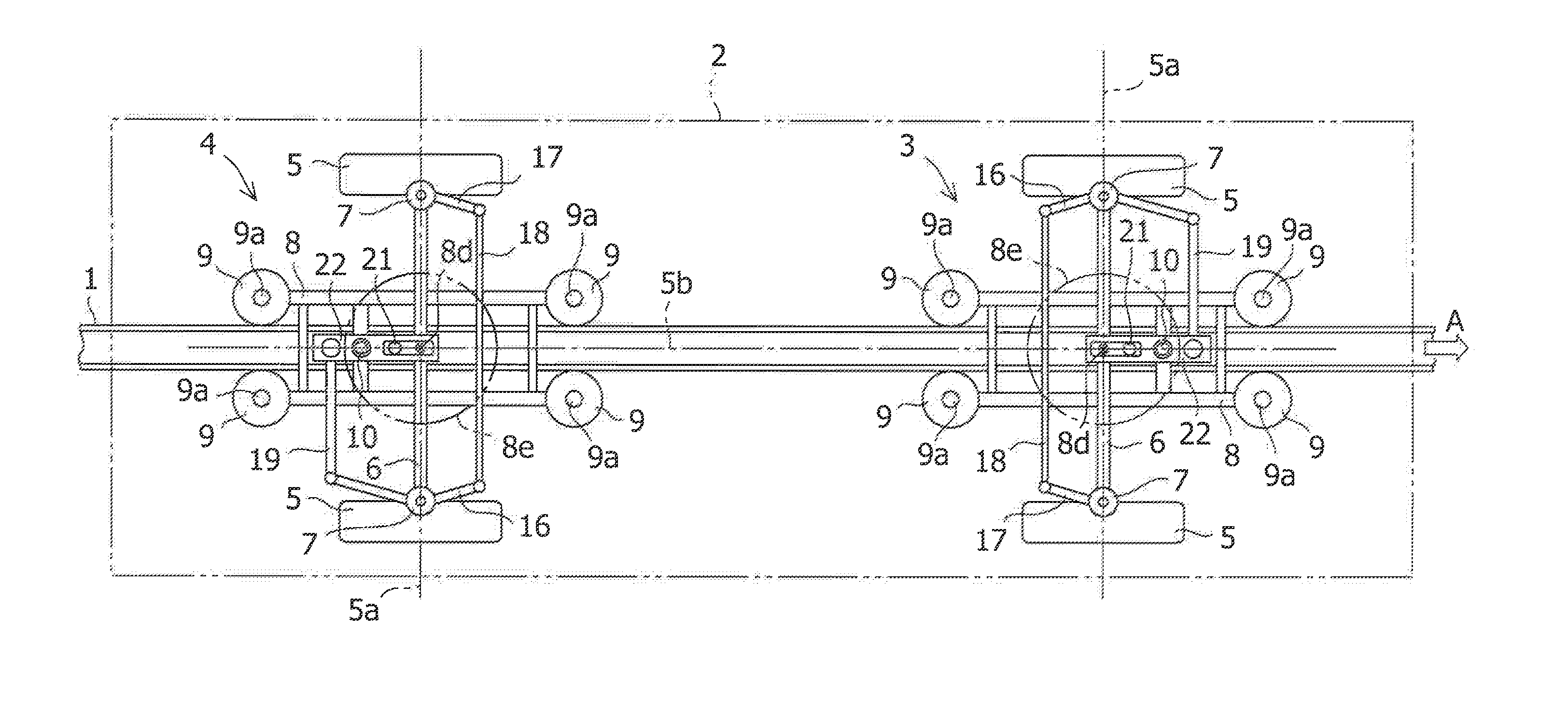 Track-guided vehicle wheel truck