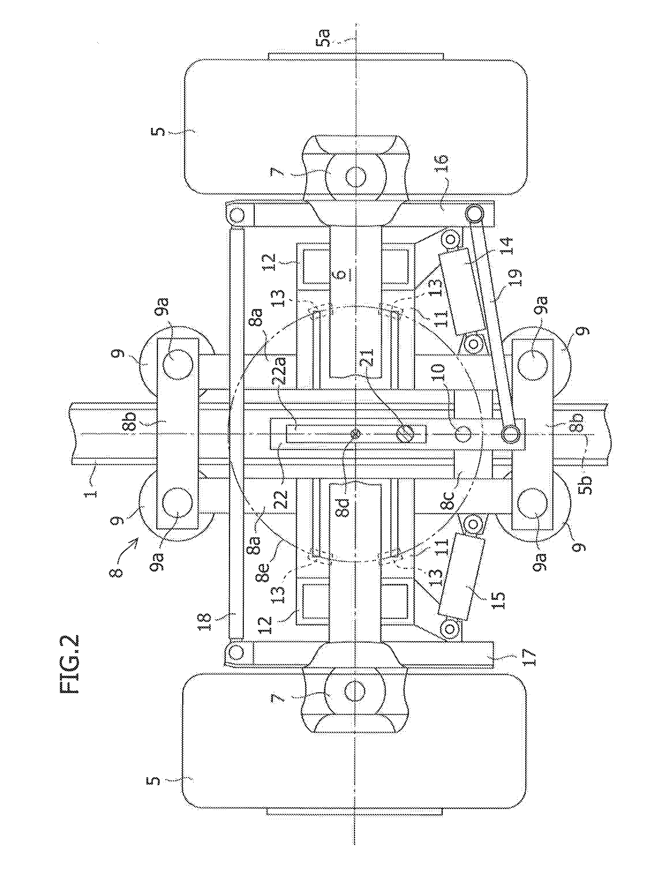 Track-guided vehicle wheel truck