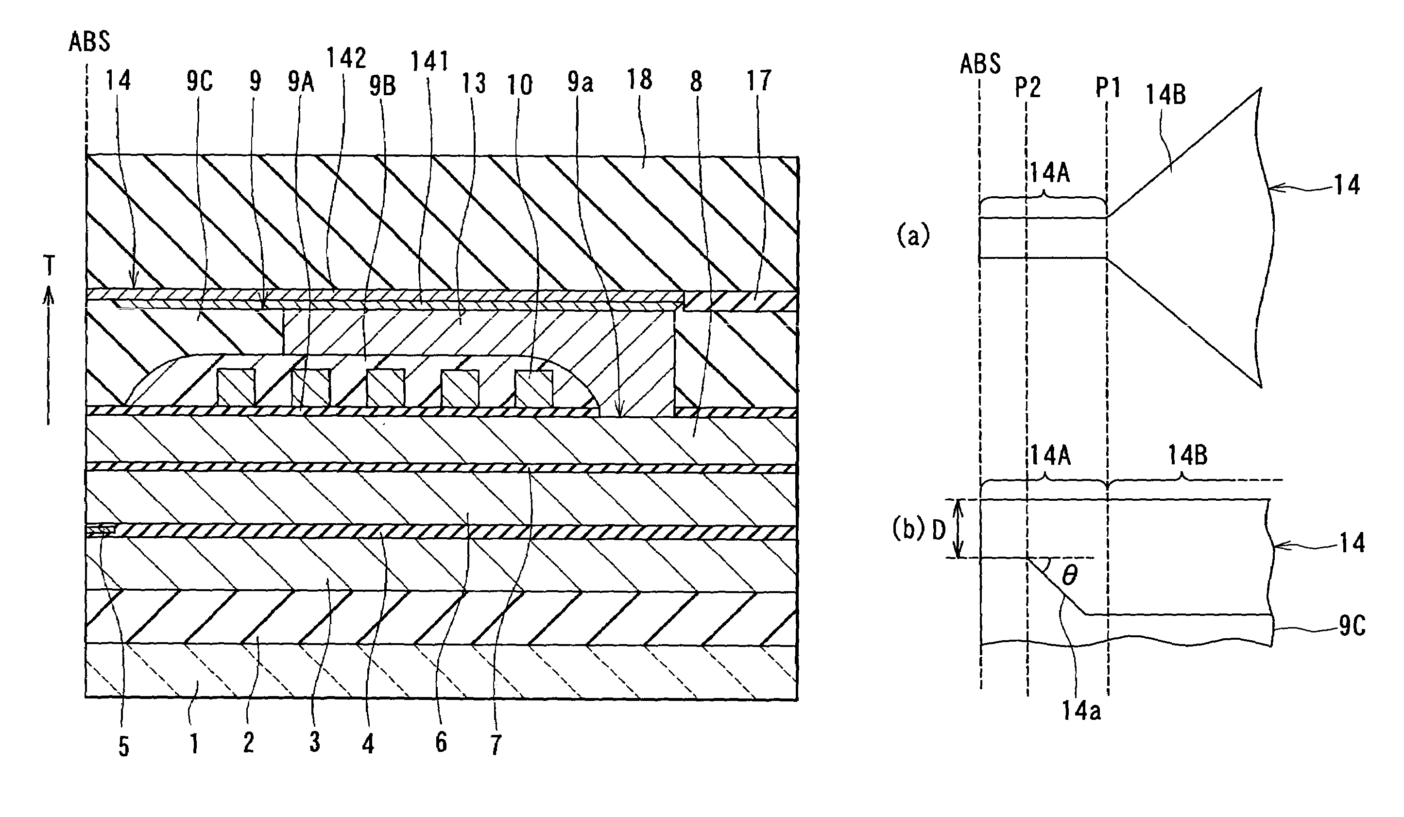 Magnetic head for vertical magnetic recording including main pole layer having varying width and thickness, head gimbal assembly, and hard disk drive