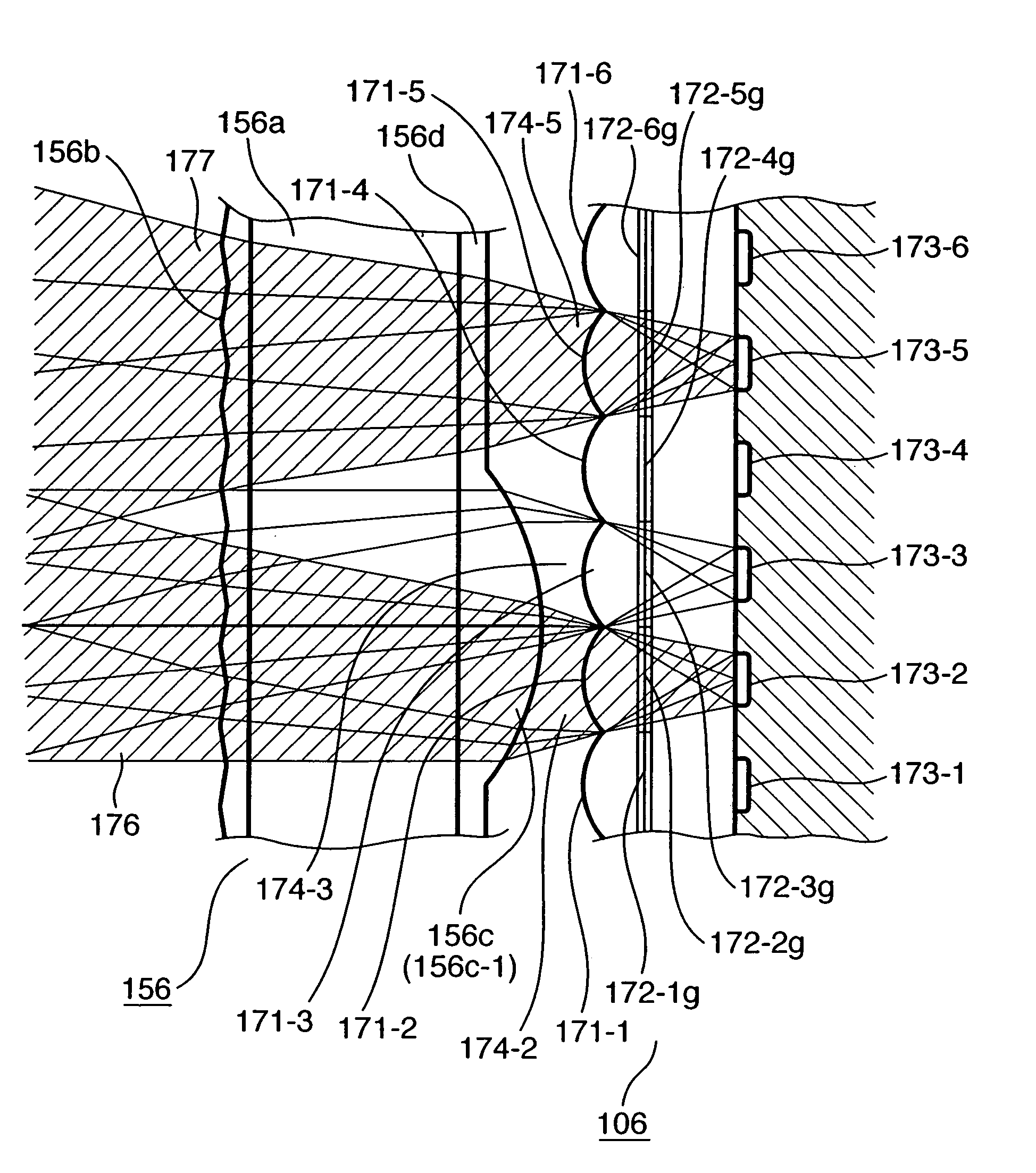 Image sensing apparatus having image signals generated from light between optical elements of an optical element array