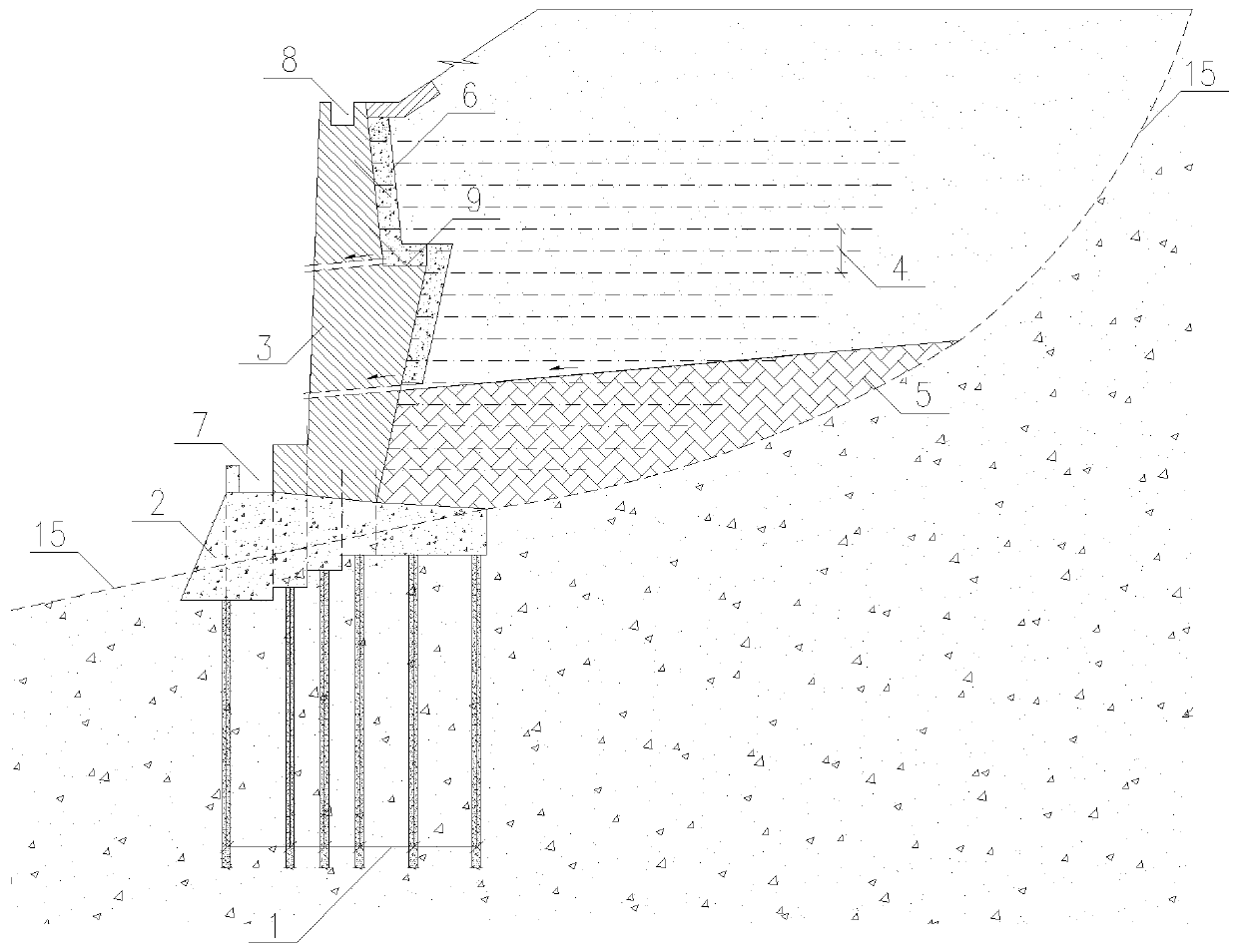 Steel anchor pipe reinforced weathered rock stratum reinforced balance weight type retaining wall structure and construction method