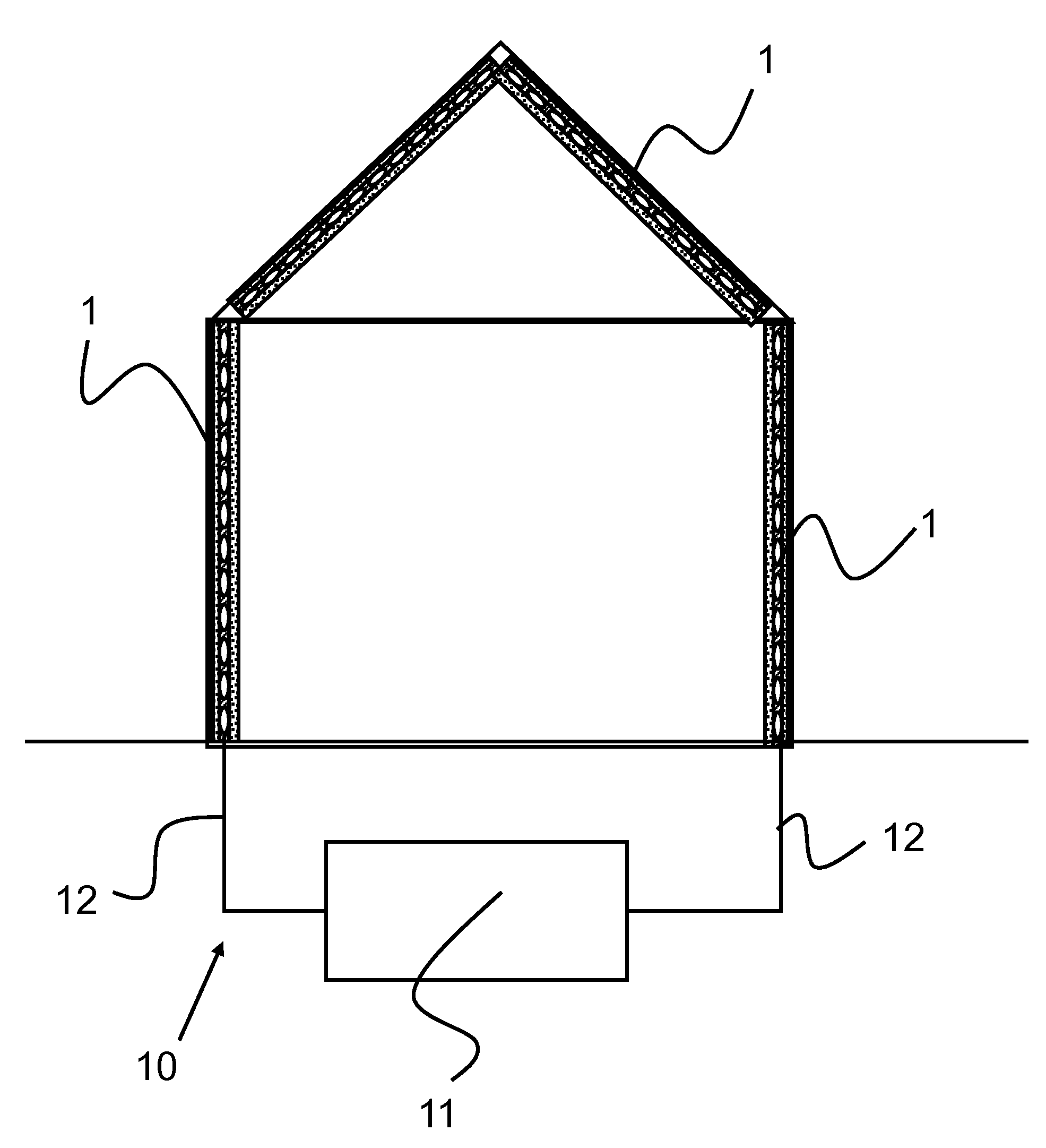 Building wall with fluid ducts as energy barriers