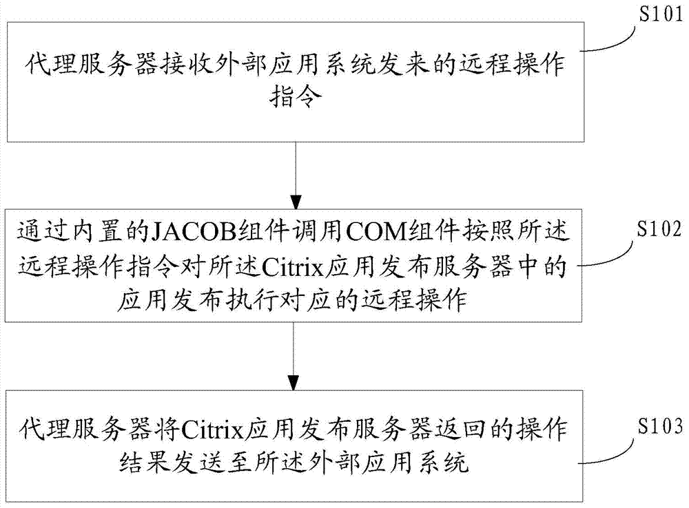 Method, proxy server and system for remote operation application publishing