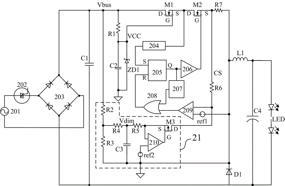 Maximum brightness enhancement module, thyristor dimming led drive circuit and system