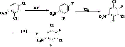 Synthetic method of 3, 5-dichloro-2, 4-difluoroaniline