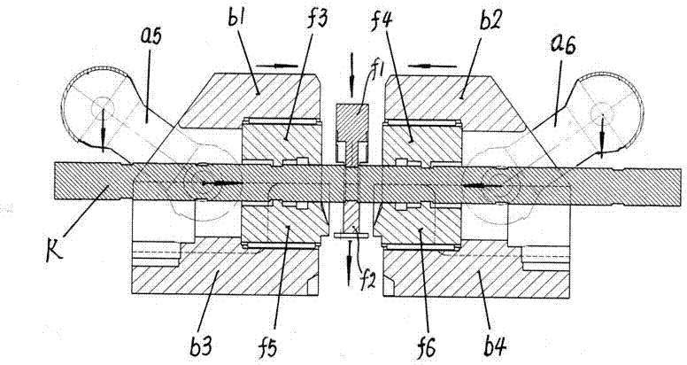 Crankshaft crank throw upsetting, forming and axial positioning combined die