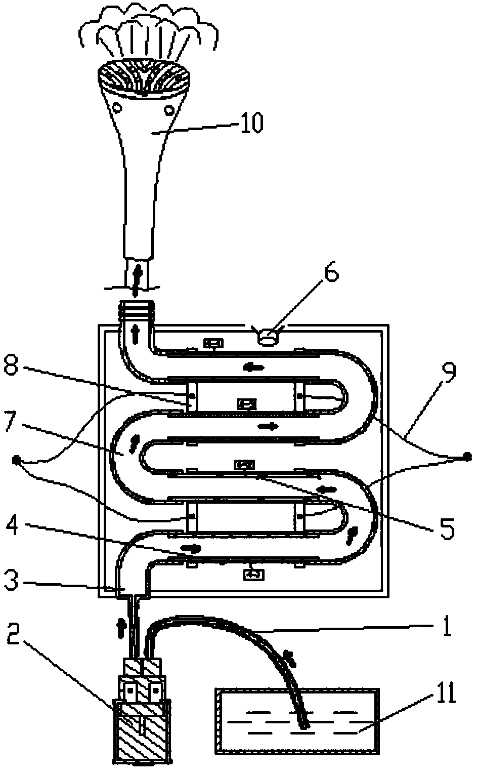 Hanging-type iron with horizontal glass heating pipes for heating