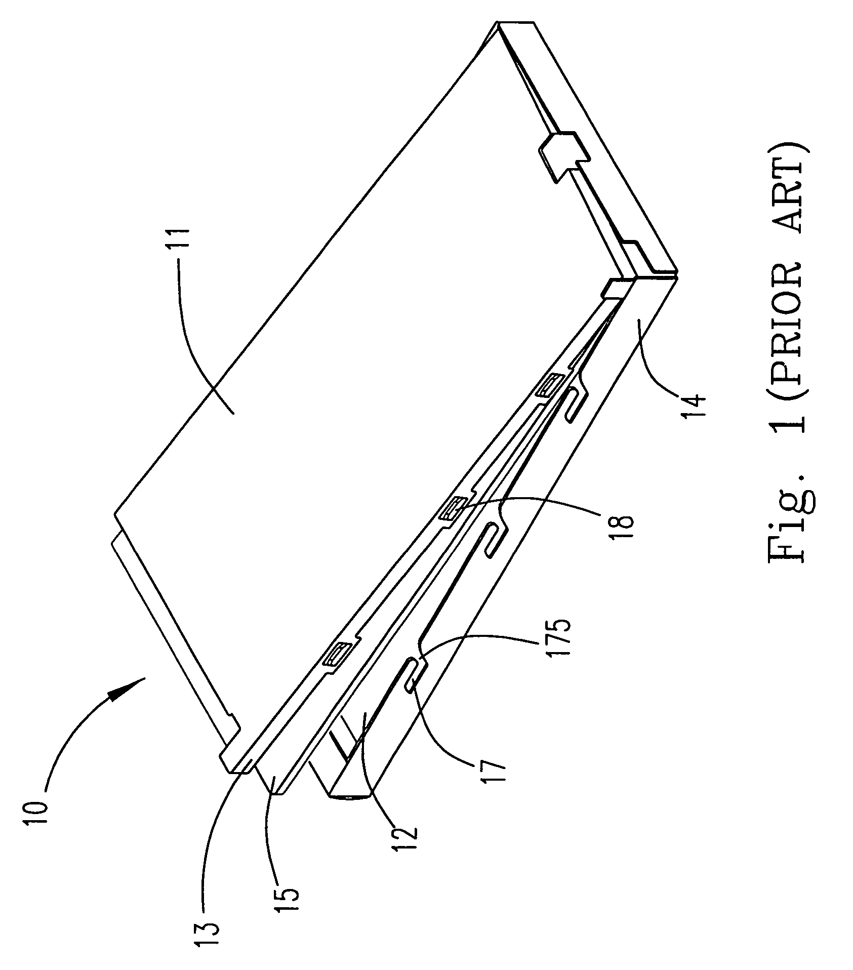 Frame for liquid crystal display device provided with protrudent elements and blocking elements being engaged with mounting openings and indentations