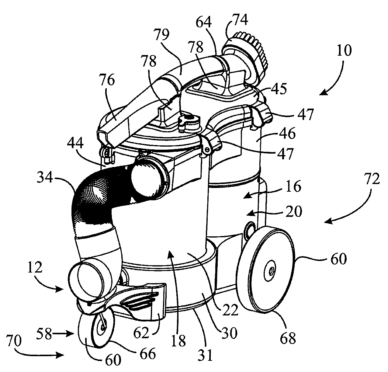 Vacuum cleaner with wheeled base