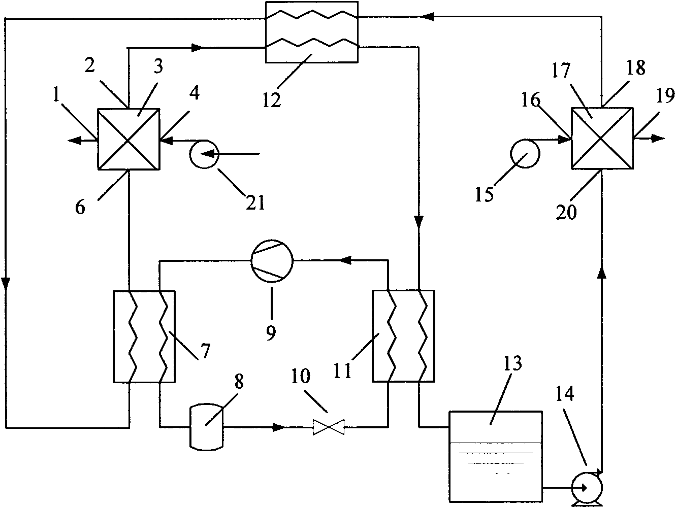 Heat pump-driven membrane-type liquid dehumidification and energy storage device