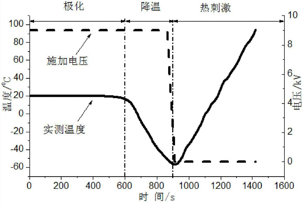 Combined space charge-thermally stimulated current time sharing measurement device and method thereof