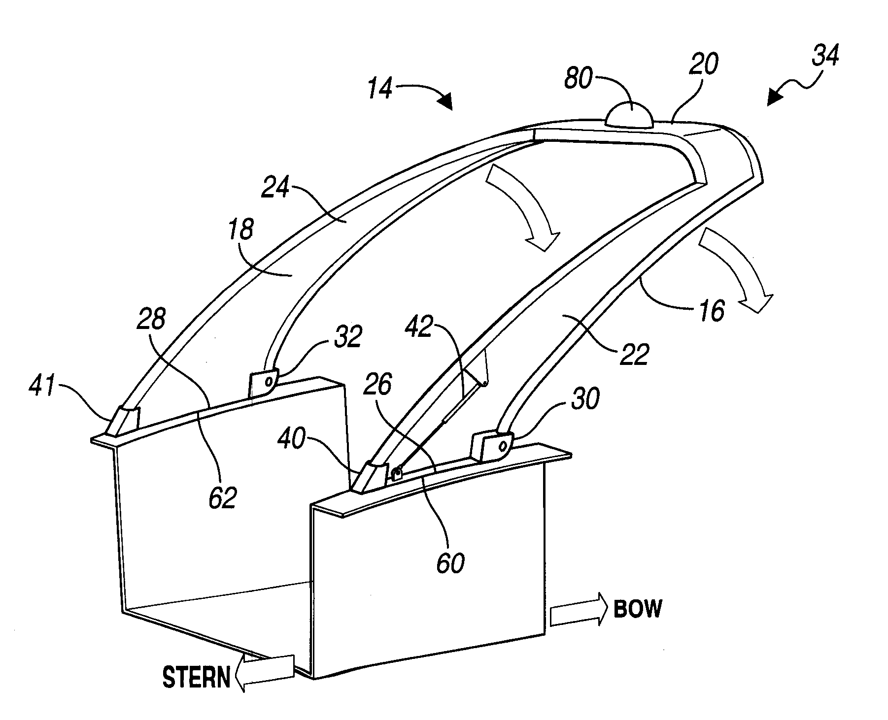 Hinged radar arch for marine vessels