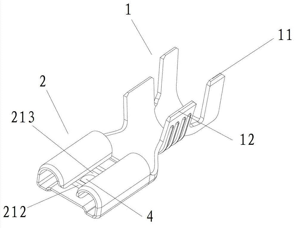 Straightly-inserted terminal with low inserting force and high extracting force