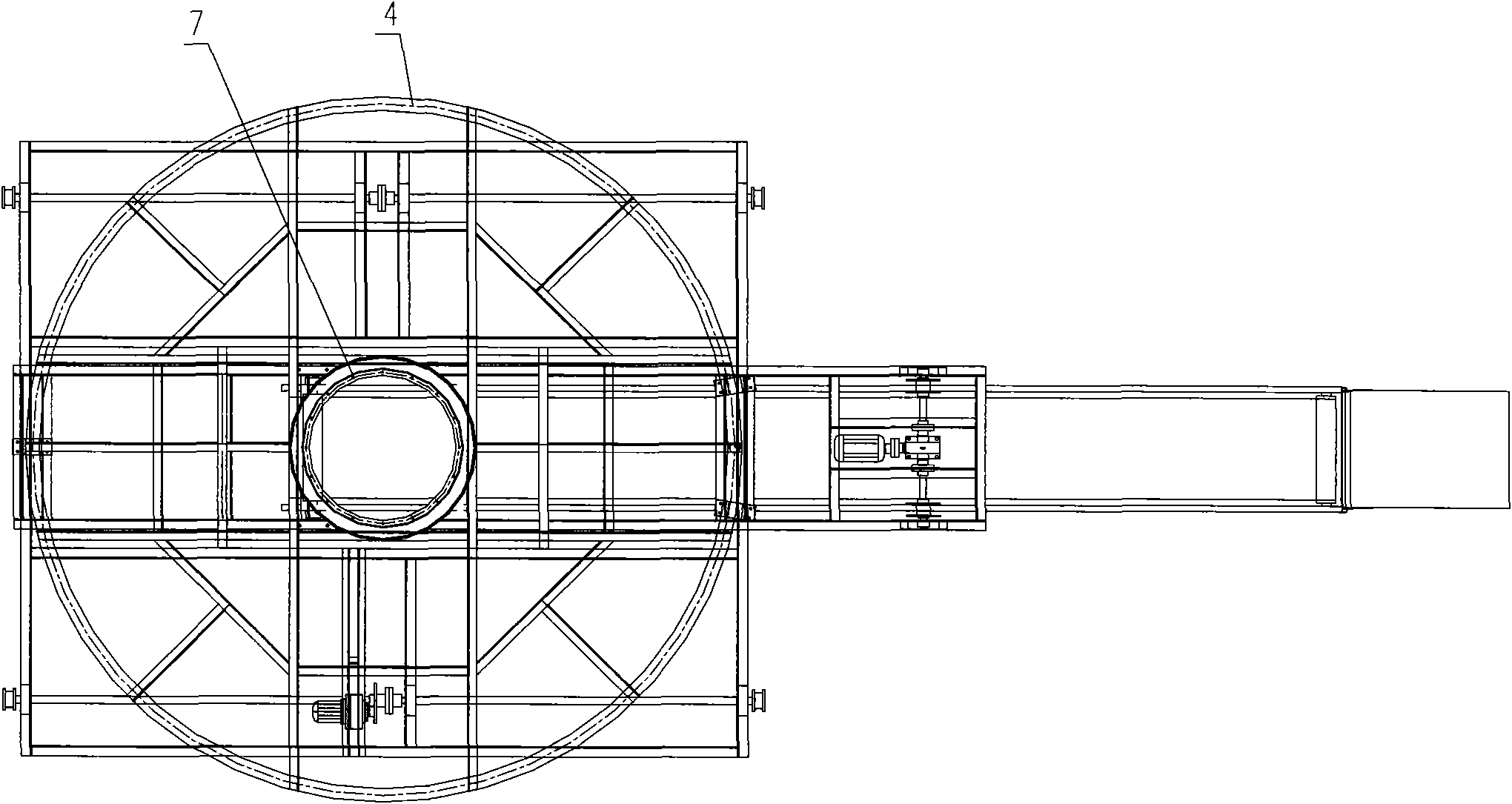 Bridge type rotary bag stacker