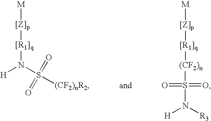 Positive photoresist composition with a polymer including a fluorosulfonamide group and process for its use