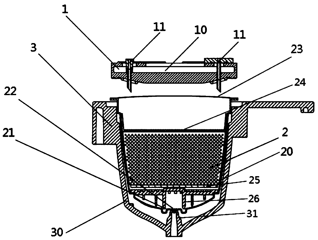 External piercing extraction structure preventing liquid leakage and brewing method thereof