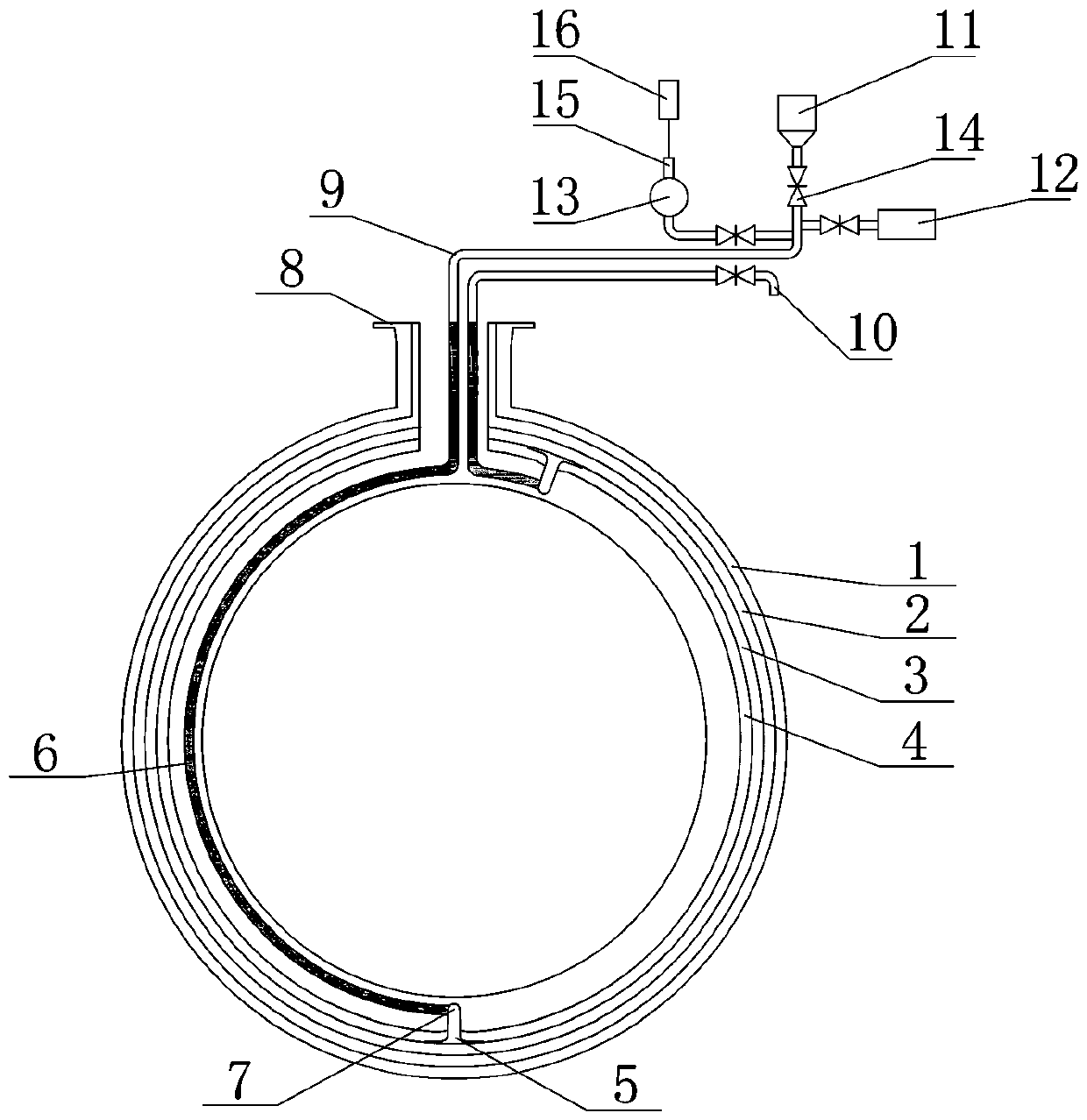 Liquid pressure leakage detecting system for double-layer lining of underground oil tank of filling station