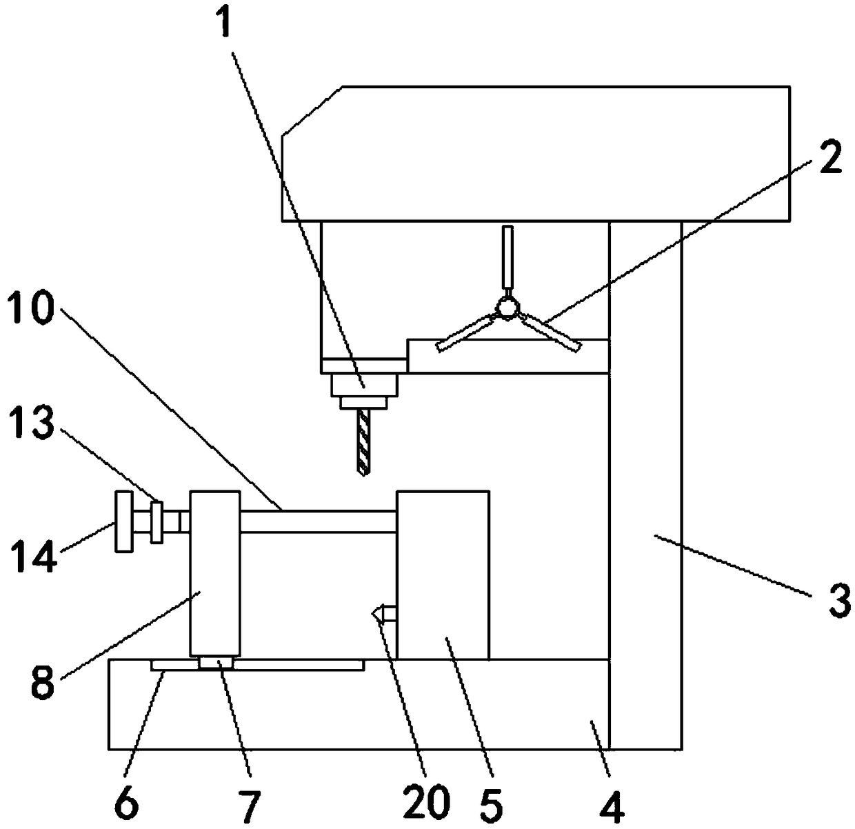 Machining device for door furniture axial central holes for civil defense