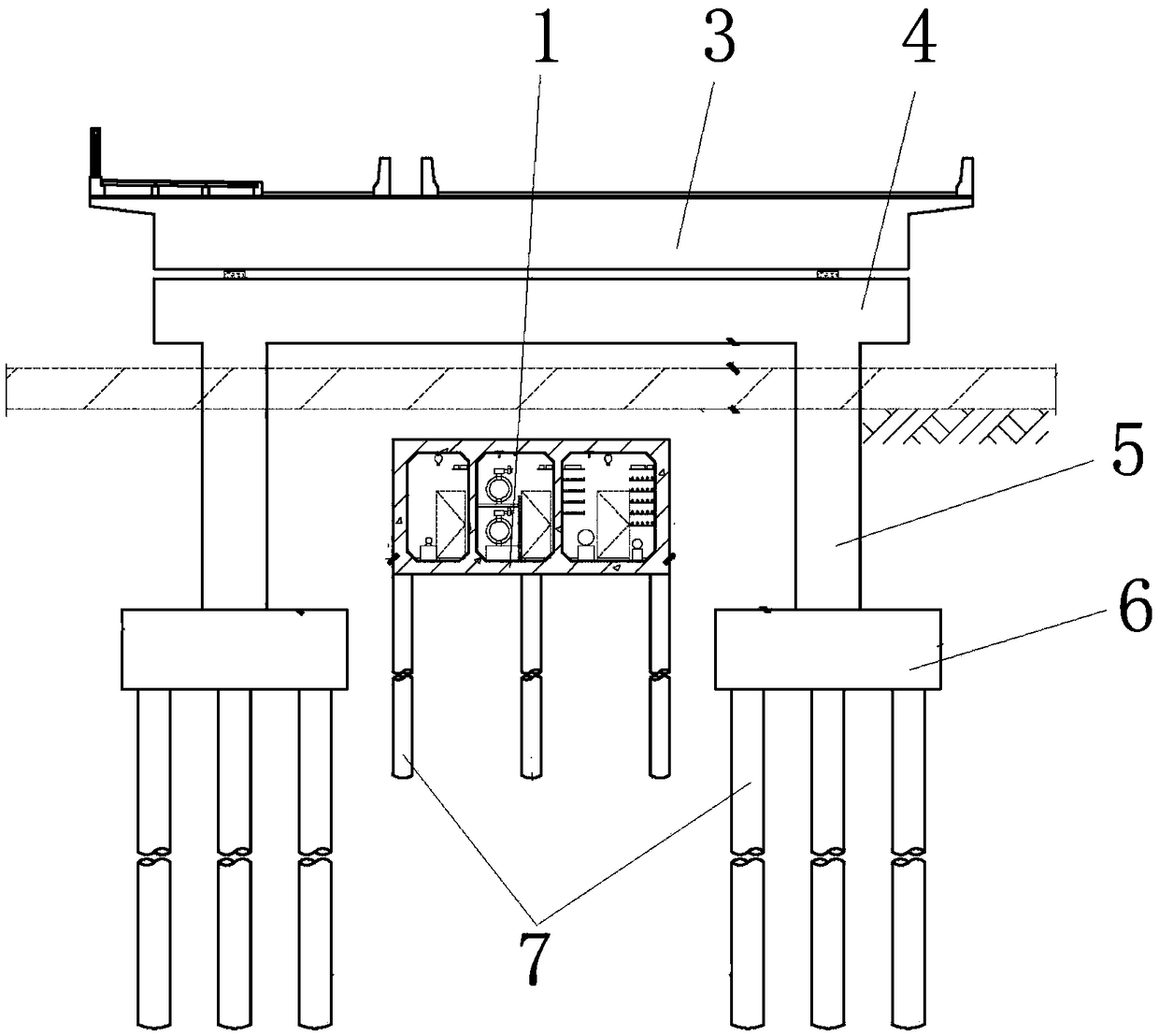 Underground tunnel pass-through bridge structure