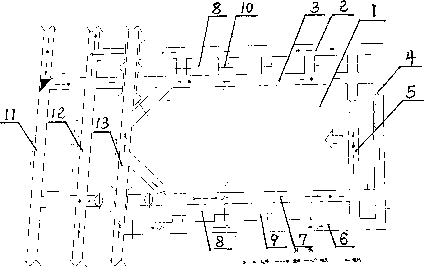 Laneway disposed by using large U to sleeve small u