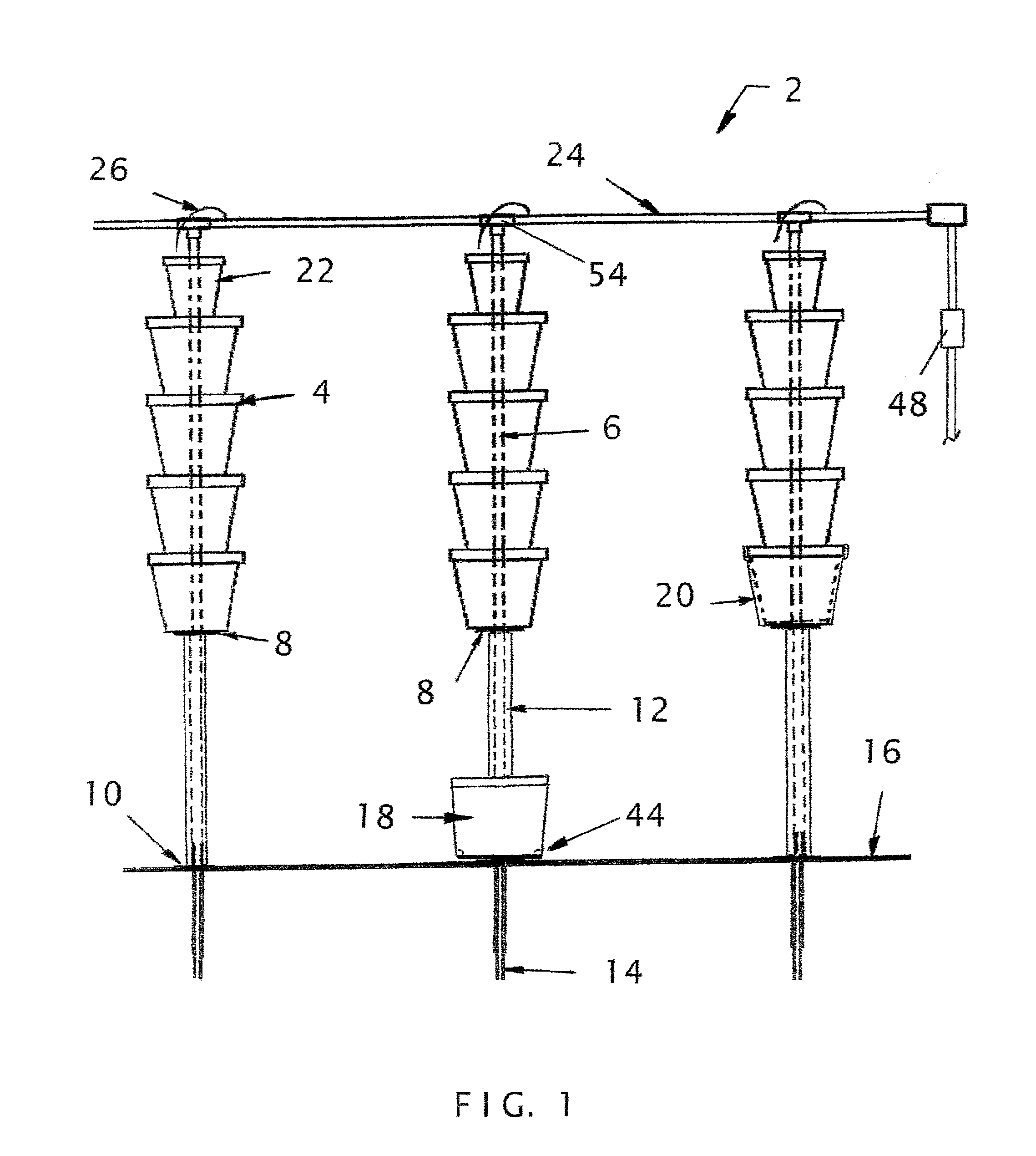 Tower planter growth arrangement and method