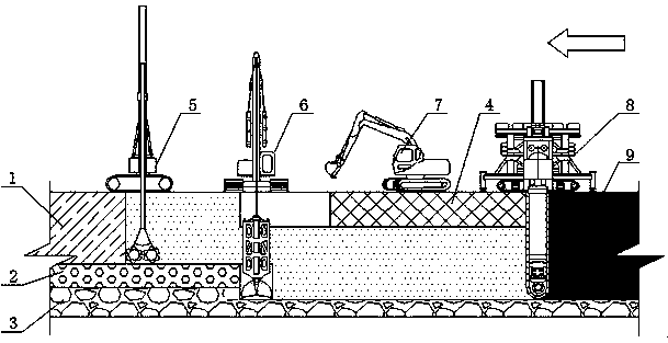 Method for constructing cement soil underground continuous wall under complex geological condition