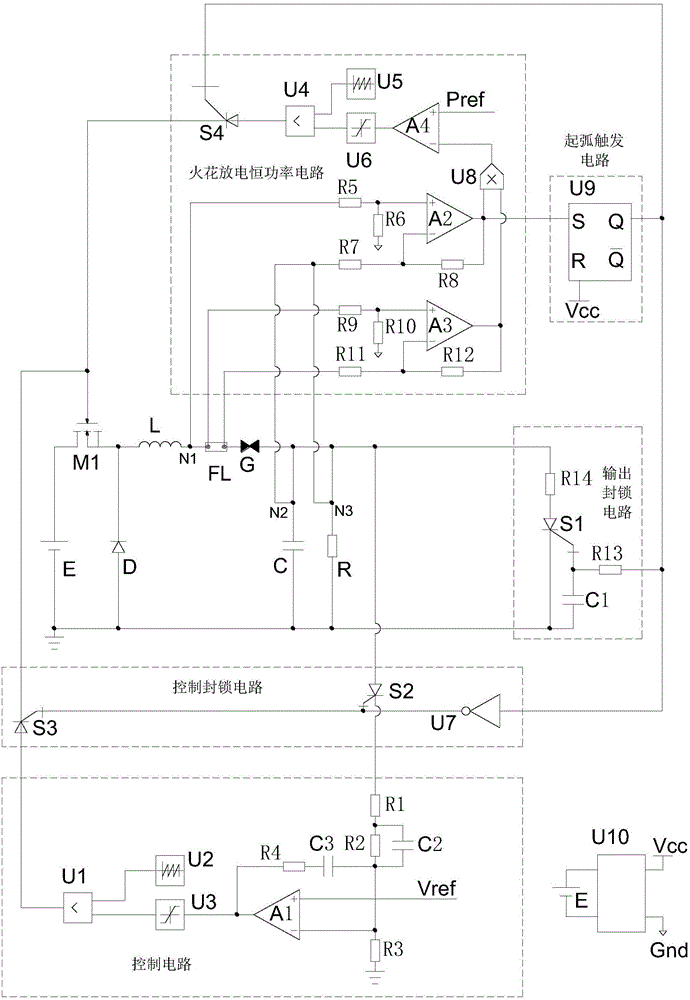 Spark discharge constant power arc extinguishing method for intrinsically safe Buck circuit