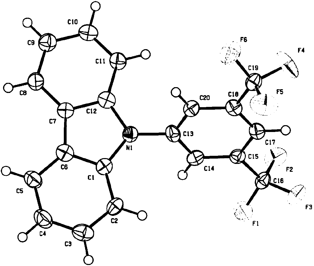 Purple fluorescent material crystal based on trifluoromethyl and preparation method