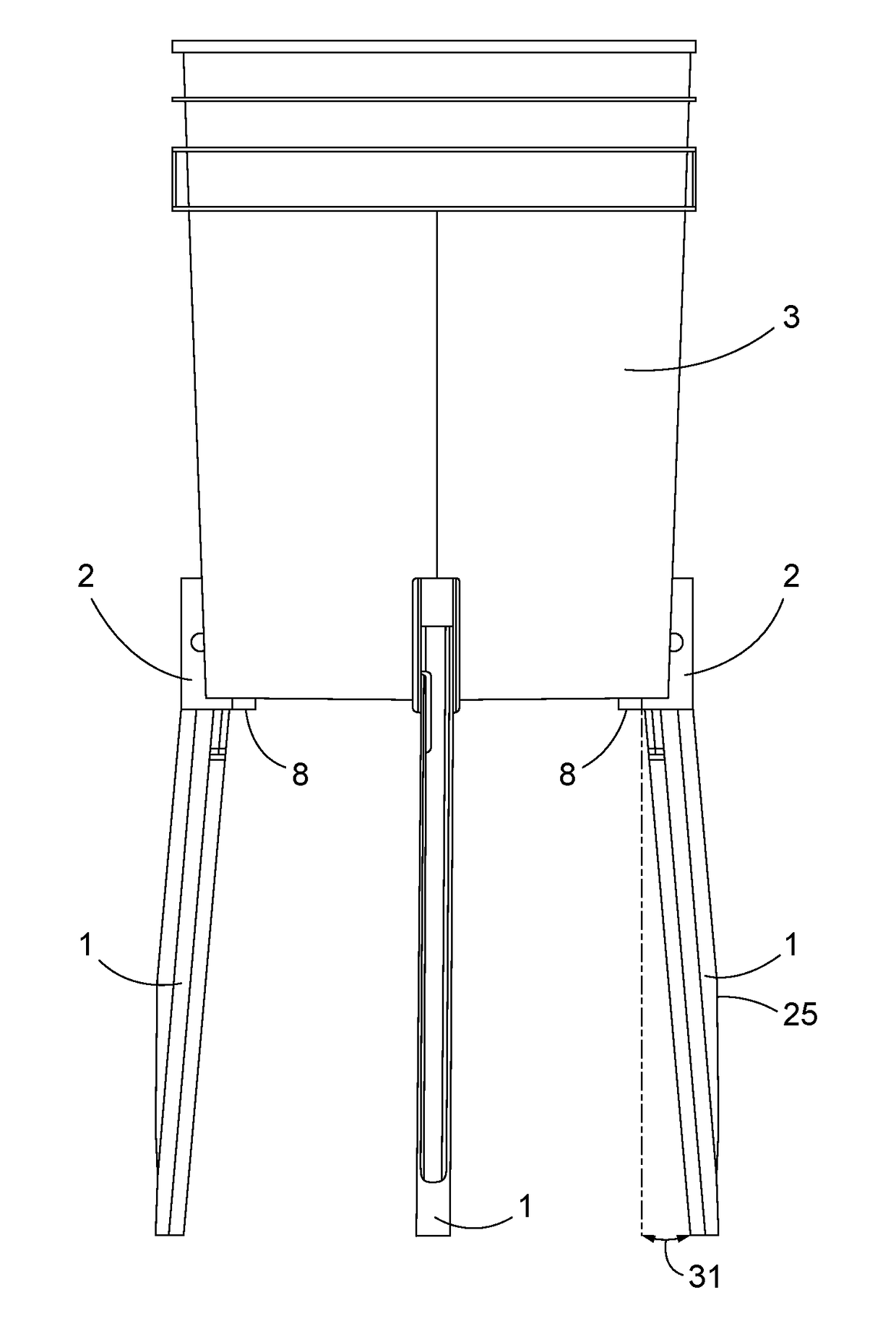 Locking and folding assembly for attachment to a bucket or other container