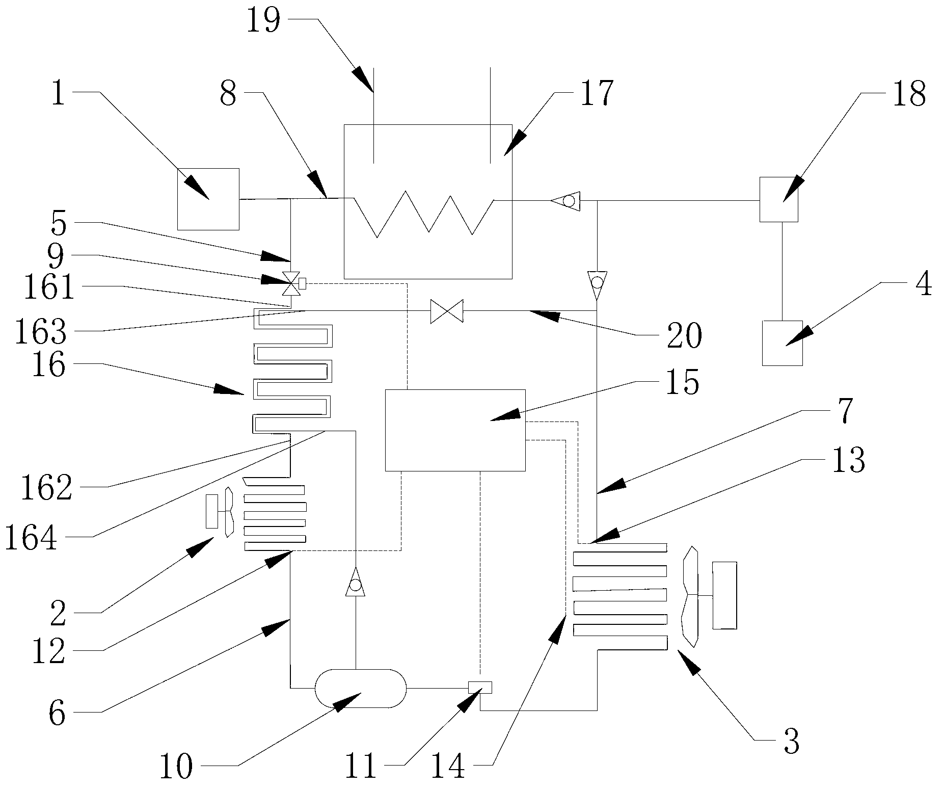 Air conditioner circulating refrigeration device for LNG (Liquefied Natural Gas) vehicle