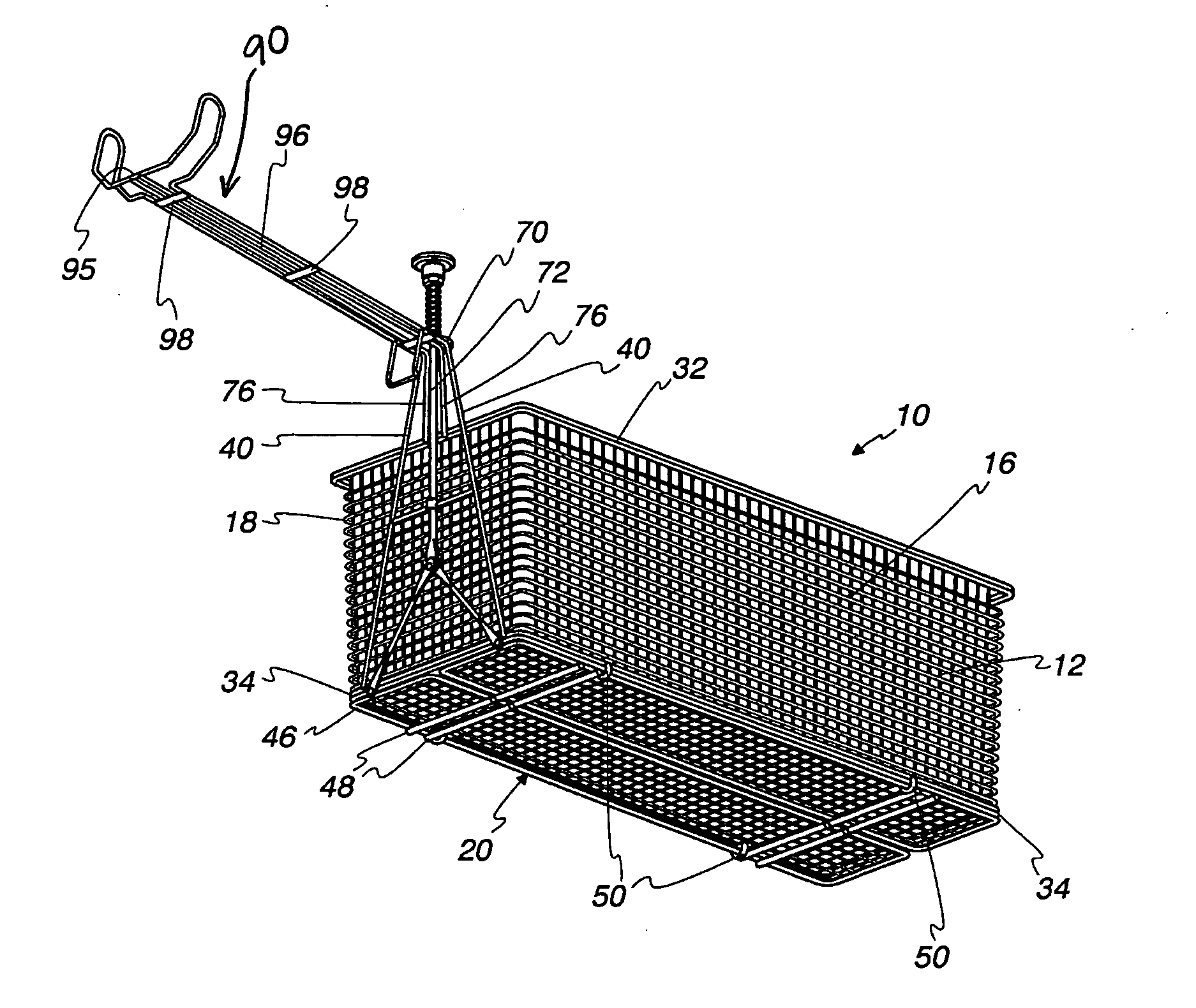 Fry basket for processing of bulk food items and method