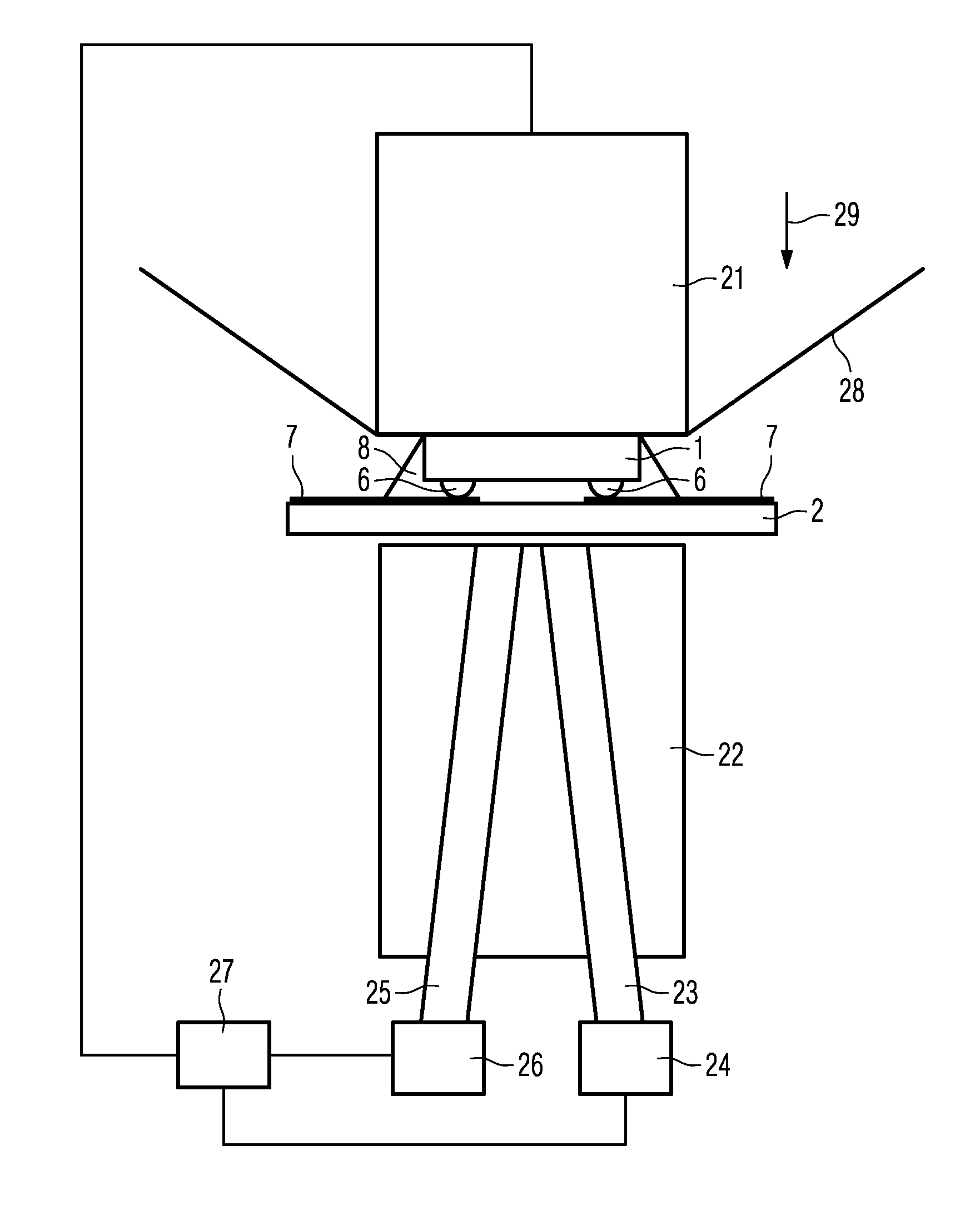 Method of and device for determining and controlling the distance between an integrated circuit and a substrate