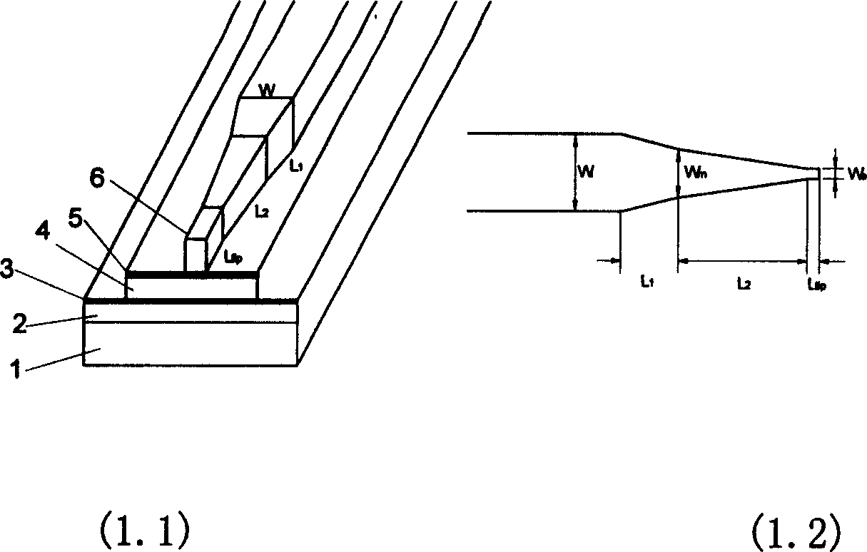 Ridge waveguide polarized don't-care semiconductor optical enlarger of integrated modular spot converter