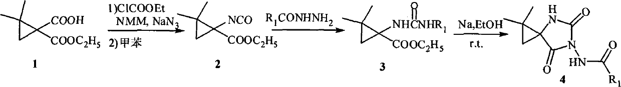 N-3-aramid-5-cyclopropane spiro hydantoin derivative, preparation method and application thereof