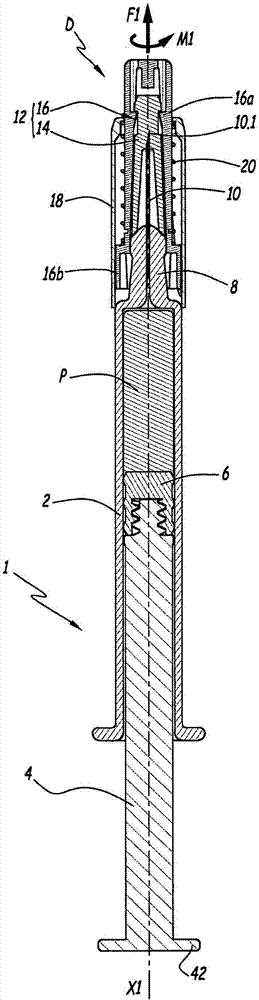 Device for protecting a needle, syringe provided with such a device, and method for producing pre-filled cemented needle syringes