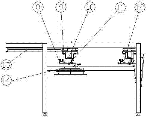 Production, demolding, board-taking and stacking device for gypsum boards