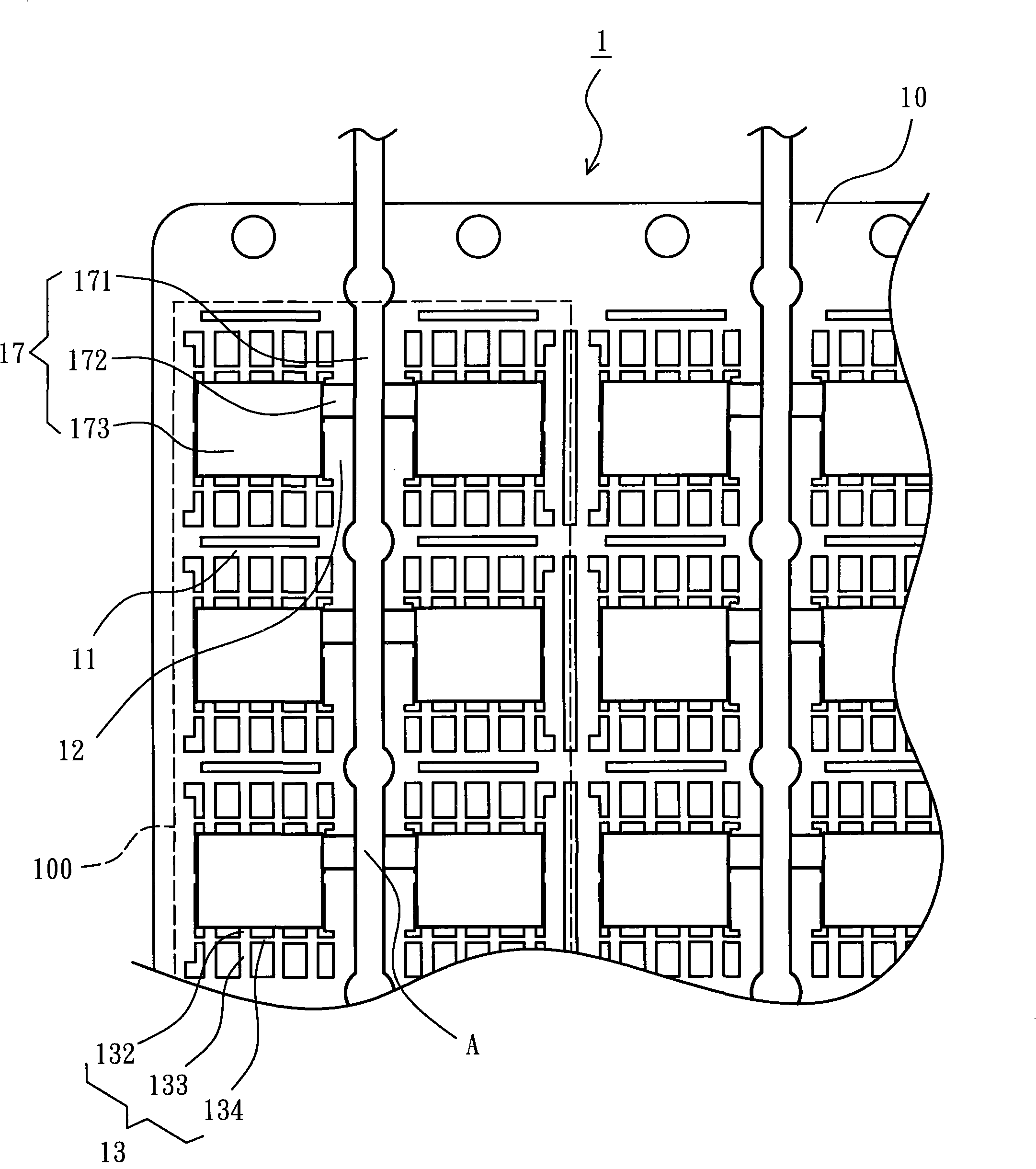 Conductive wire frame strip, glue sealing method and glue sealing structure