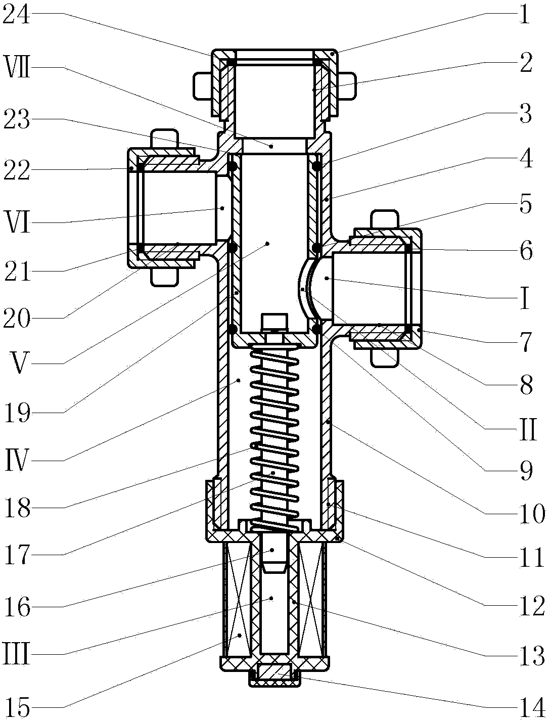 Three-way electromagnetic valve used for water saving device