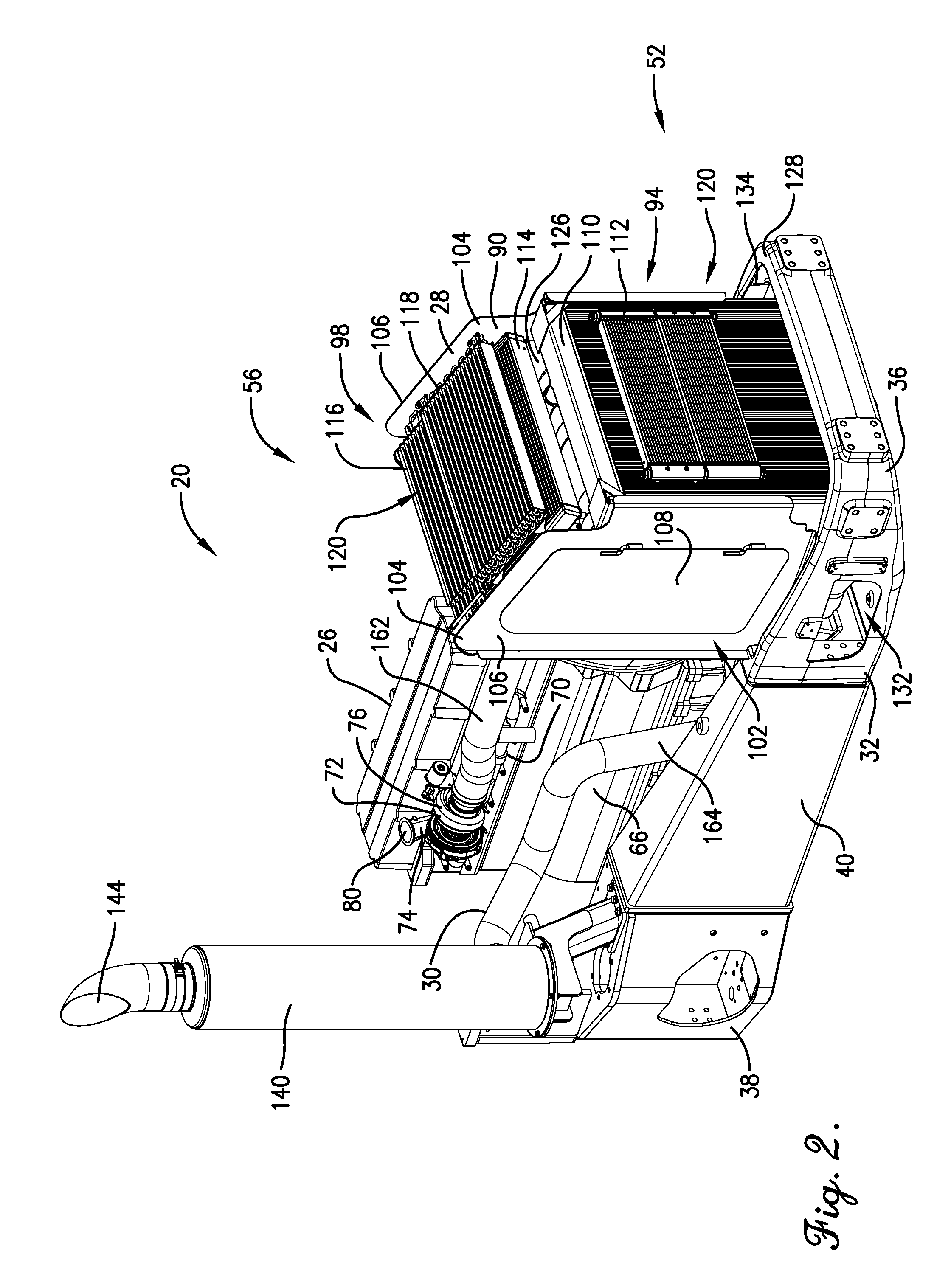 Agricultural vehicle emission aftertreatment device utilizing heat exchanger ventilation