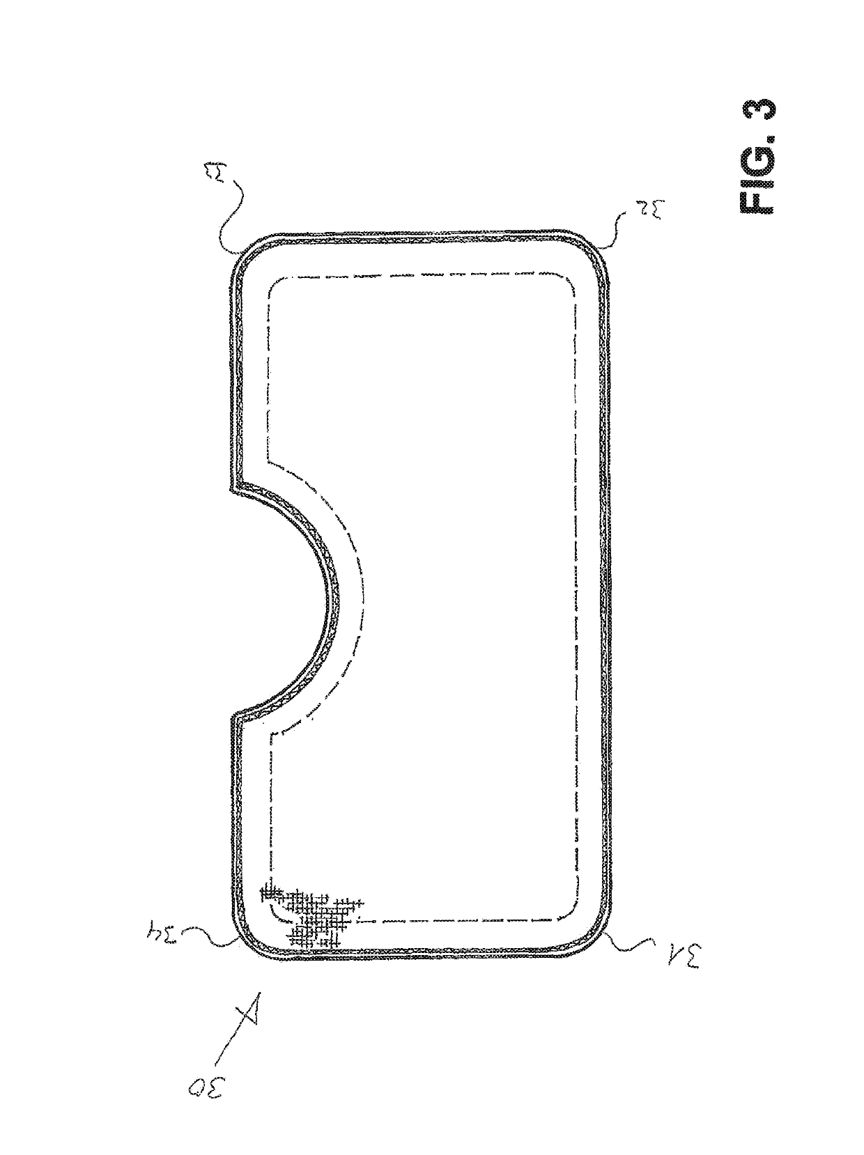 Wound care article having a substantially polygonal or ellipsoid main surface and at least one recess arranged on one side