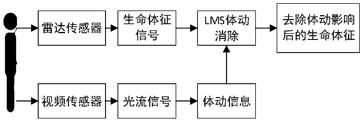 Method for eliminating influence of body motion in vital sign detection based on optical flow method and LMS algorithm