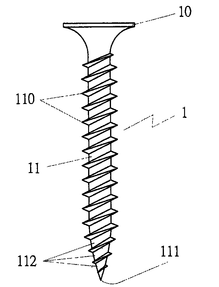 Screw applied to composite material